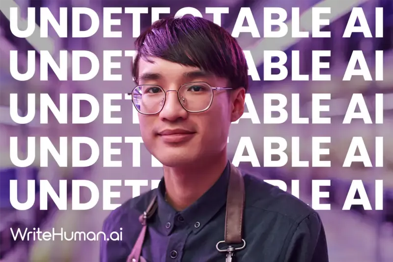 Man with glasses in front of repeating “undetectable AI” text graphic.