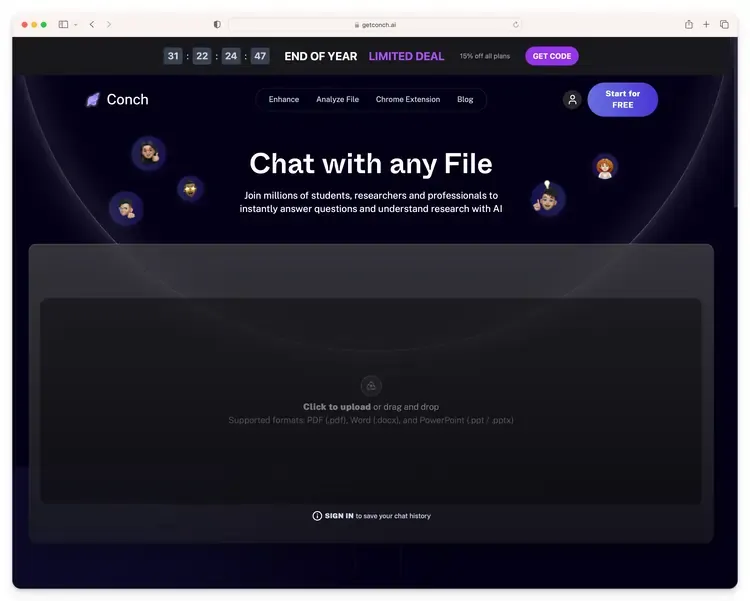 Conch AI user interface of homepage.