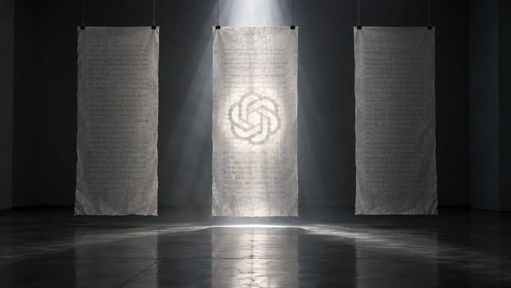 A typed page on a glowing lightbox, with a hidden watermark of twelve stars in a circle showing through the paper.
